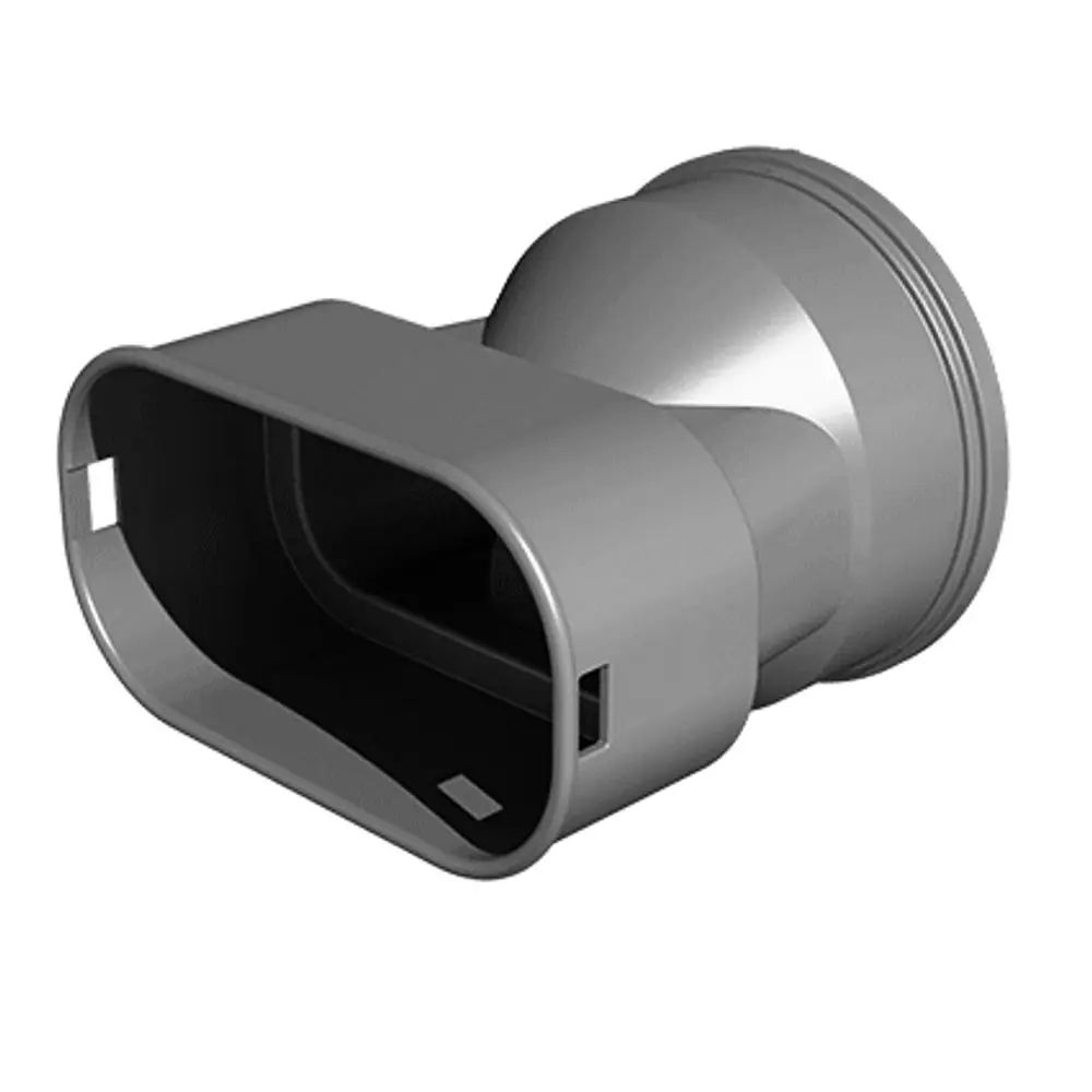 Adapter für den Anschluss an Luftverteiler von Wolf. Das Produkt hat eine rechteckige Öffnung und eine runde Rückseite zur einfachen Installation.